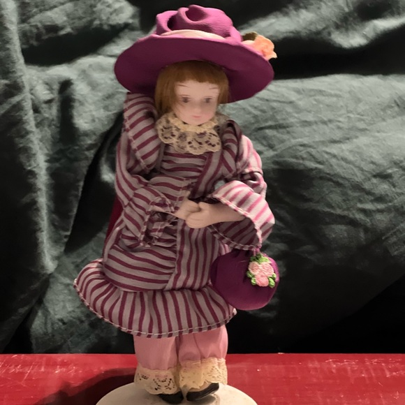 Vintage Gibson Purple and Pink Striped Porcelain Doll - Picture 1 of 3